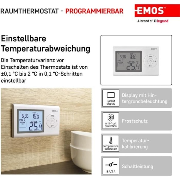 Väggtermostat - EMOS - P5607 - Digital - Programmerbar - Frostskydd