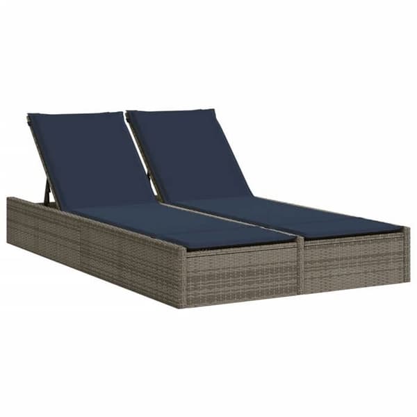 vidaXL Dubbel chaise longue med grå kuddar i flätad resin 368635