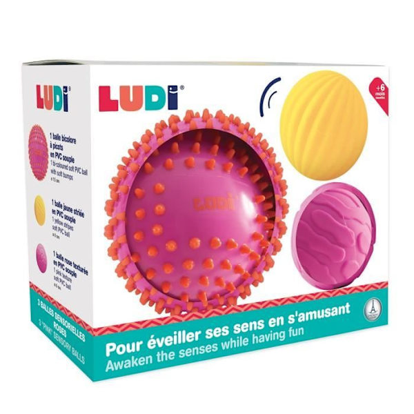 LUDI Sensory Ball - Rosa - Stimulerar bebisens beröring och koordination Rosa