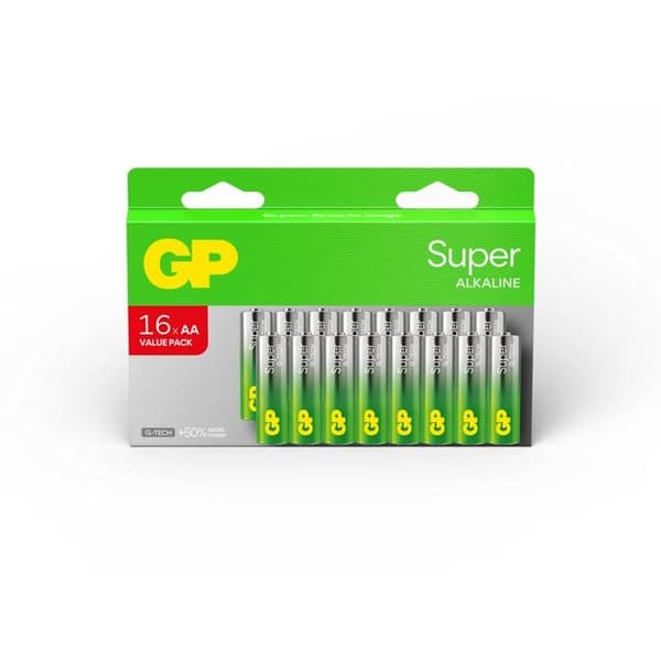 Batteri GP Alkaline Super typ AA (LR6) 1,5V (x16) silver/grön