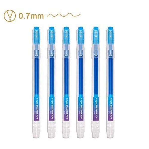 Ezigoo blå raderbar penna - 0,7 mm raderbar gelbläckpenna (paket med 6)