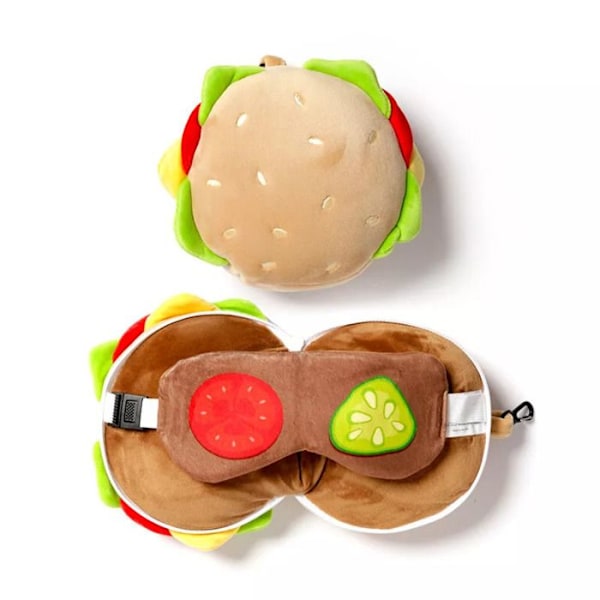 Resa kudde - Puckator - Hamburgare - 2-i-1 - Plush - Ögonmask inkluderad orange