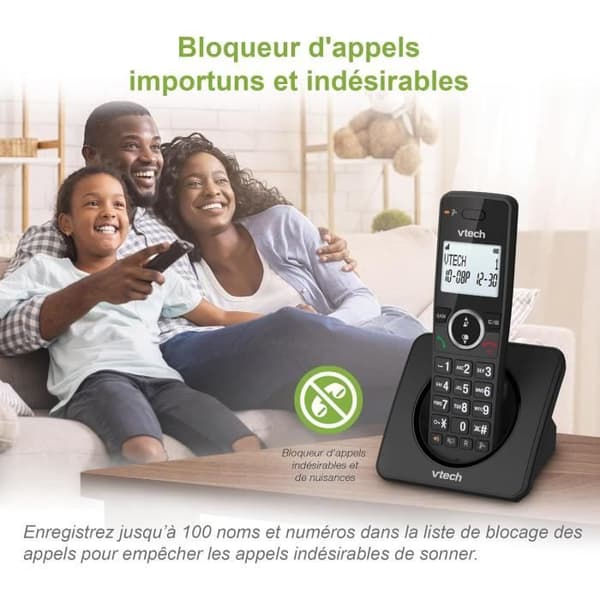 VTech ES2001 Duo - Trådlös DECT-telefon 2 handsets, samtalsblockerare, 18 h batteritid