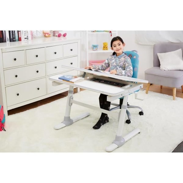 Ergonomiskt skrivbord för barn Ergo Office ER-417 med justering av höjd och lutning Låda Krok för väskor Vit
