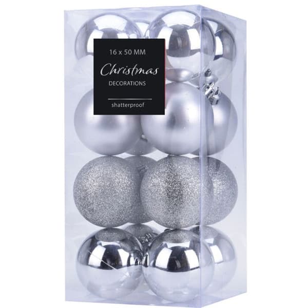 Set med 16 silvriga julkulor - 5 cm Silver