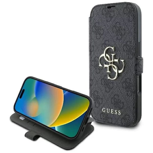 Coque för iPhone 16 - Guess Book 4G (GUBKP16S4GMGGR) - Svart
