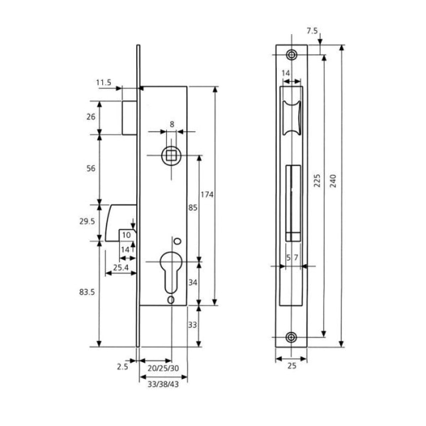 Lås - pipa - cylinder - Tesa-lås - 4240253NI - Assa Abloy - Enpunktslås för metallprofil,
