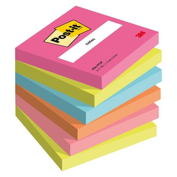 Noterbara - Poptimistic - 76 x 76 mm - 12-pack - 100 blad - 5 assorterade färger rosafärg, syrlig grön, akvamarinblå