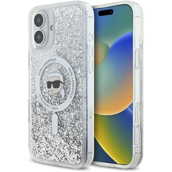 Coque för iPhone 16 - CG Mobile - KLHMP16SLGKISGH - Transparent - Flüssig Glimmer Karl Head - Kompatibel med MagSafe Transparent
