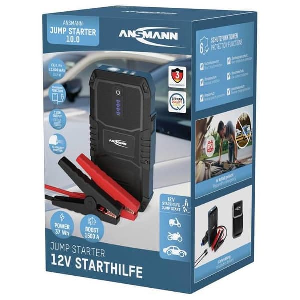 Ansmann Snabbstartssystem ANSMANN Jump Starter 10.0 Amper Snabbstartare 1900-0129 arbetslampa