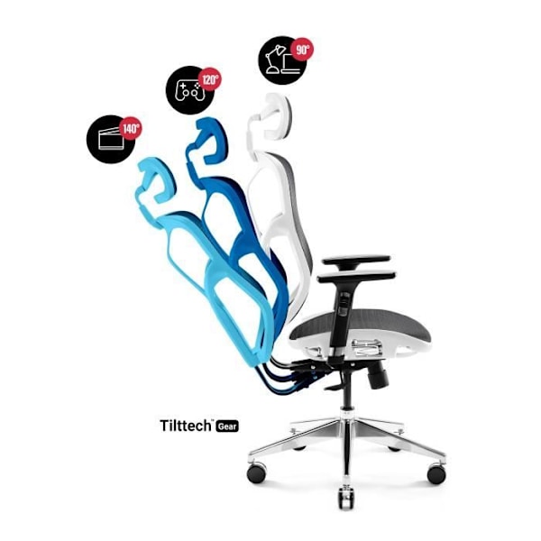 Diablo V-Basic Ergonomic Office Chair 3D Andas Mesh Justerbara Armstöd (Vit-Svart) vit svart