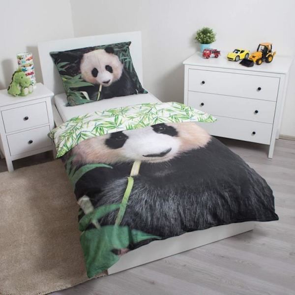 Sängkläder - Panda - Vändbar - 100% Bomull - Svart och vit Vit och svart