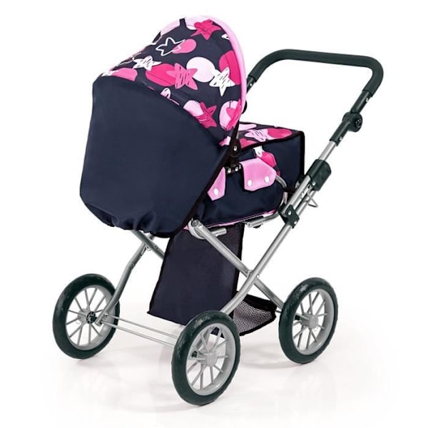 BAYER Dockvagn Barnvagn City Star Blue and Hot Pink Stars Justerbar med en axelväska blått och rosa