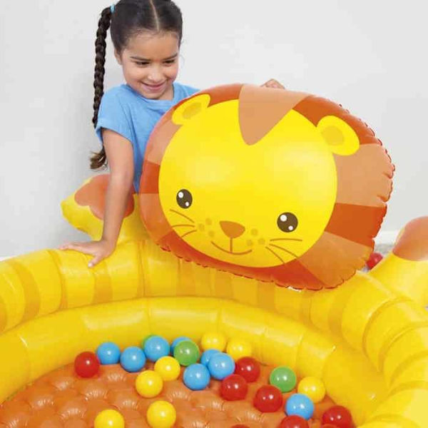 BESTWAY Ball Pit Lion uppblåsbar bollbassäng 111x98x61 cm - 50 bollar ingår - Ultra resistent vinyl Gul