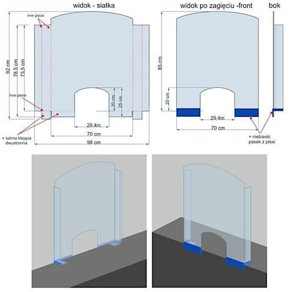 Skyddsvägg i plexiglas för receptionsdiskar, 850 x 700 mm