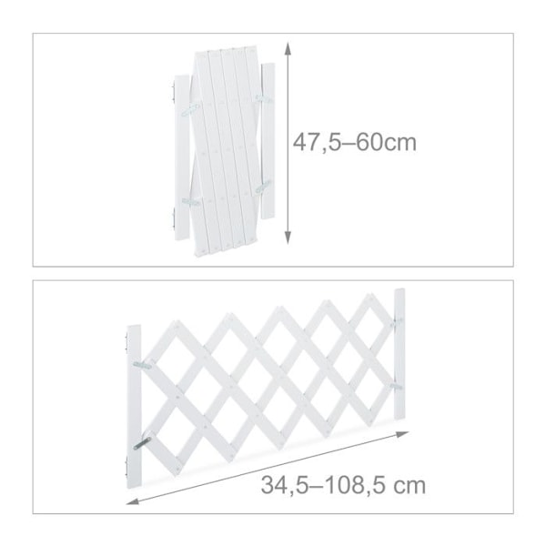 Relaxdays säkerhetsgrind för hundar, upp till 108,5 cm, 47,5-60 cm hög, bambu, trappor & dörr, vit Vit