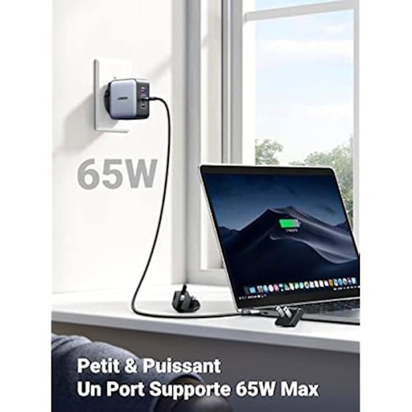 Reseladdare - UGREEN - Nexode 65W - 3 USB C-portar - Internationell adapter - Snabbladdning