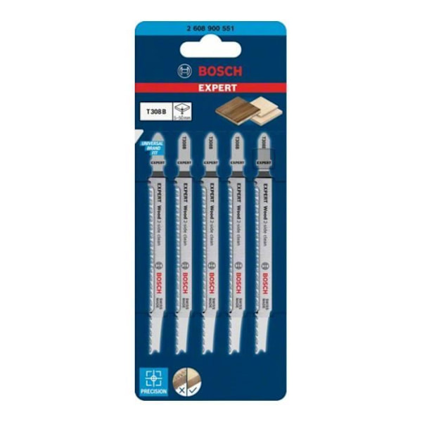 Sticksågblad - BOSCH - T308B - Paket om 5 - HCS-stål - Skärning 2-Side Clean