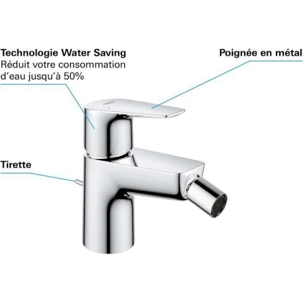 GROHE Start Edge engrepps bidéblandare - Waste Pull - Ekonomisk vattenluftare - Krom