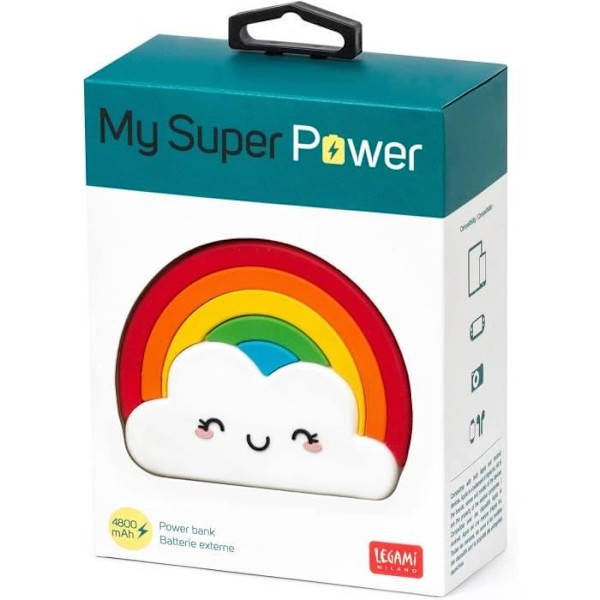 Bärbar Laddare - Legami - Min Superkraft - 4800mAh - Snabbladdning - Regnbåge Regnbåge