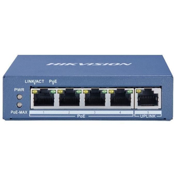 Hikvision - Hikvision 5-portsswitch ~ 4-port PoE Gigabit ~ 1 Gigabit nätverksport RJ45 - DS-3E0505P-E-M