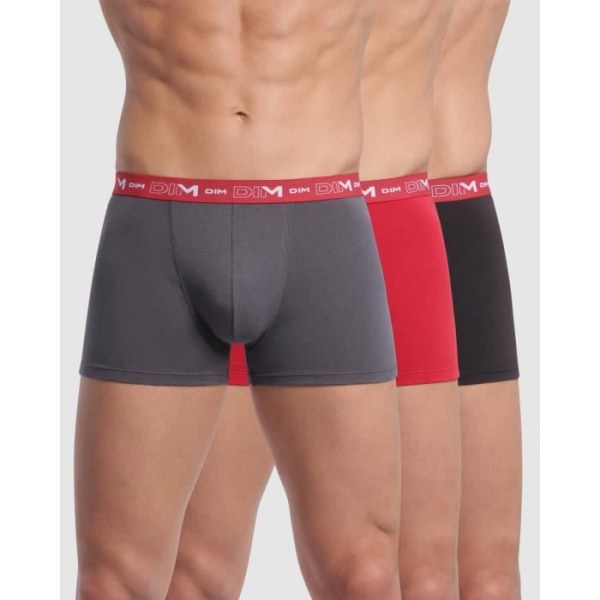 DIM Cotton Stretch Boxer X3 blygrå / chiliröd / svart Svart/grå/röd XL