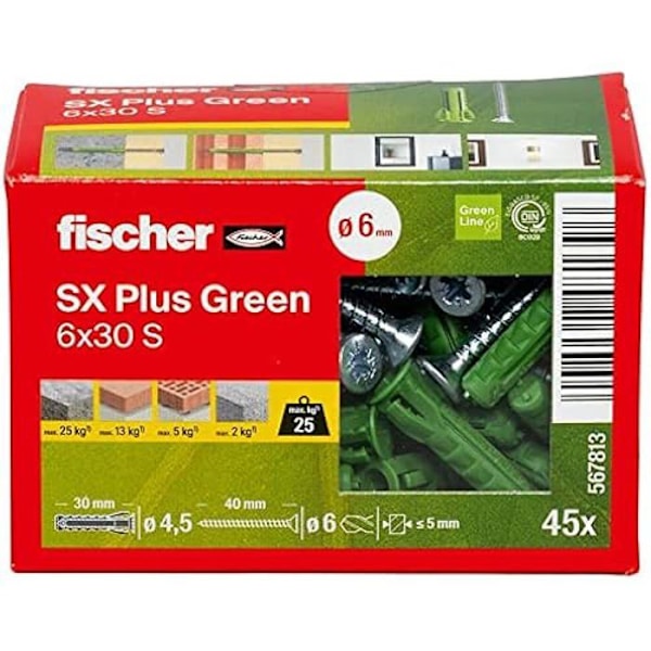 Käxla med fyrdubbel expansion - FISCHER - SX Plus Green - 6x30 mm - Förnybara material - Lätt montering
