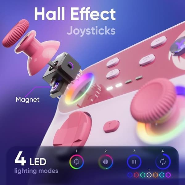 Spelkontroll - ONIVERSE - Walli - Trådlös Bluetooth - Hall Effect joysticks - Kompatibel med Switch & PC Rosa (Godisrosa)