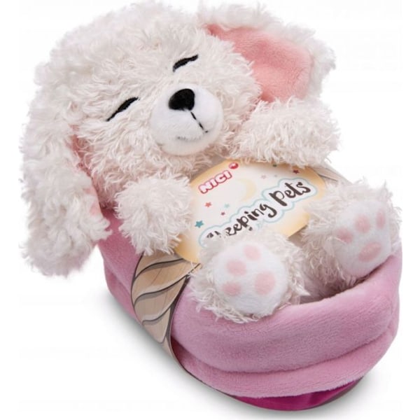 Peluche Nici - NICI 49749 - 49749 Vit hundmaskot vit 12cm som sover i en korg, rosa GRÖN