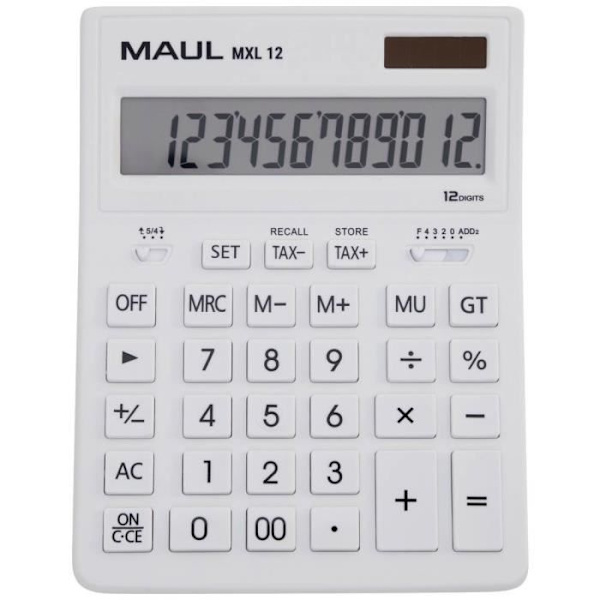 Maul MXL 12 Skrivbordsräknare vit Display: 12 batteridriven, solcellsdriven (B x H x D) 155 x 205 x 35 mm Vit