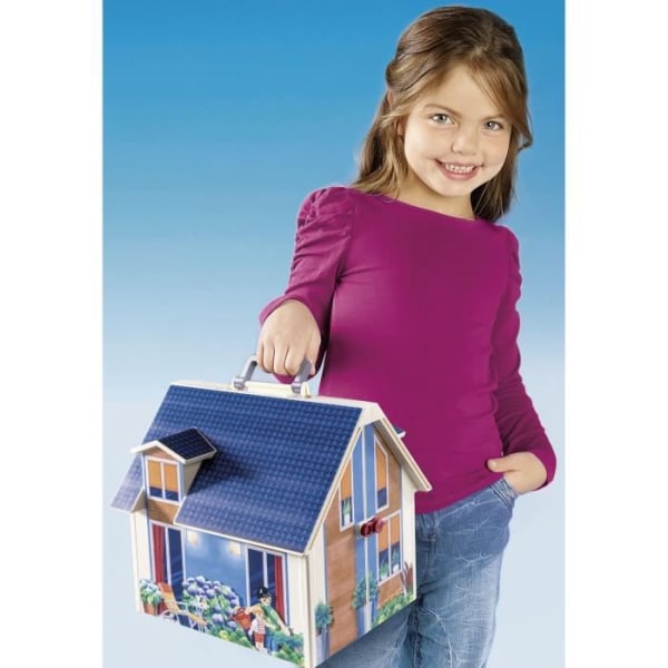 PLAYMOBIL - Blue Transportable House - 3 tecken - Tillbehör ingår