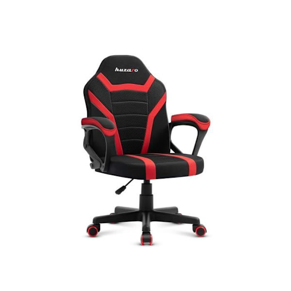 HUZARO RANGER 1.0 Gaming Stol Rött tyg, Fåtölj för barn, Gamer, Ergonomisk, Justerbar höjd 80 mm, Armstöd, PC-spel röd svart
