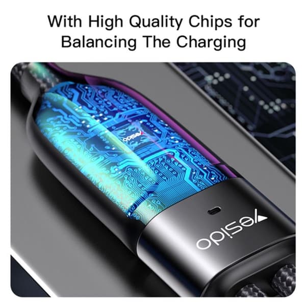 Yesido - Datakabel (CA87) - Typ-C till Typ-C, Lightning, 100W, 480Mbps, 1,4m - Svart