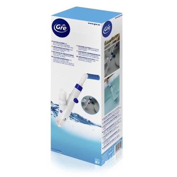 GRE - Batteridriven elektrisk dammsugare för pool och spa - 9,6V vitt och blått