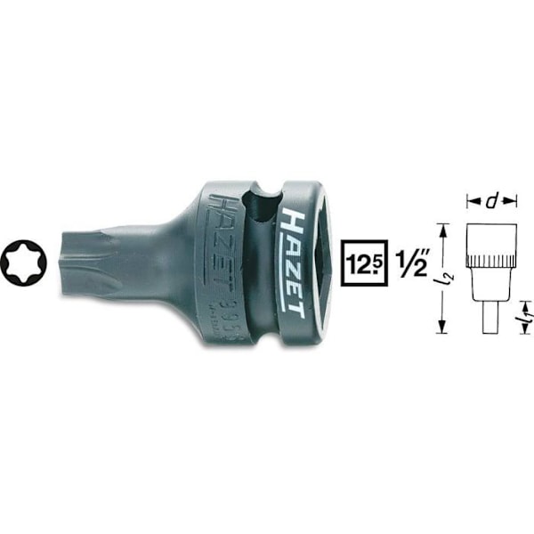 Hazet Slaghylsa hane (TORX) - Ihålig fyrkantig 12,5 mm (1-2 tum) - Inre TORX-profil - Storlek: T 45 - Total längd: 40