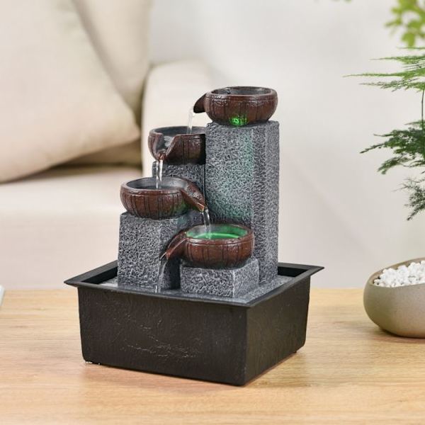 Fontän Kaskad 4 Nivåer Effekta Sten Natur Ljus LED - Elegant Zen Dekor - Bordfontän H 21cm - Bekasi Zen'Light'