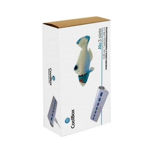 Koncentrator (hub) - COOLBOX - COO-HU7ALU3 Aluminium - 7 portar - USB-laddare - Aluminiumfodral