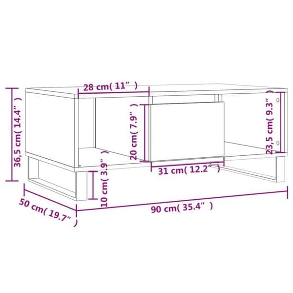 vidaXL Soffbord Vit 90x50x36,5 cm Konstruerat trä 830596