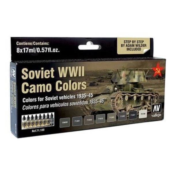 Set med färg - Vallejo - Model Air - Sovjetisk WWII kamouflagefärger - 8 burkar om 17 ml - Flytande akryl