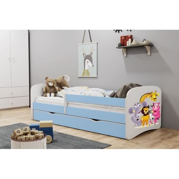 Kocot Kids Cot Babydreams blå zoo med en madrasslåda 160/80 - 5903271989423