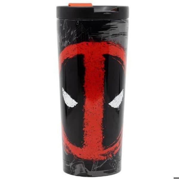 Stor Marvel Deadpool resemugg i rostfritt stål svart röd