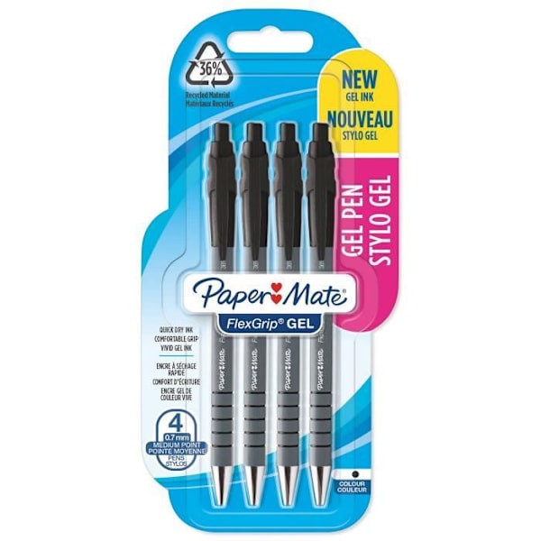 Paper Mate FlexGrip Gel Pens - Svart bläck - Medium Point (0,7 mm) Svart