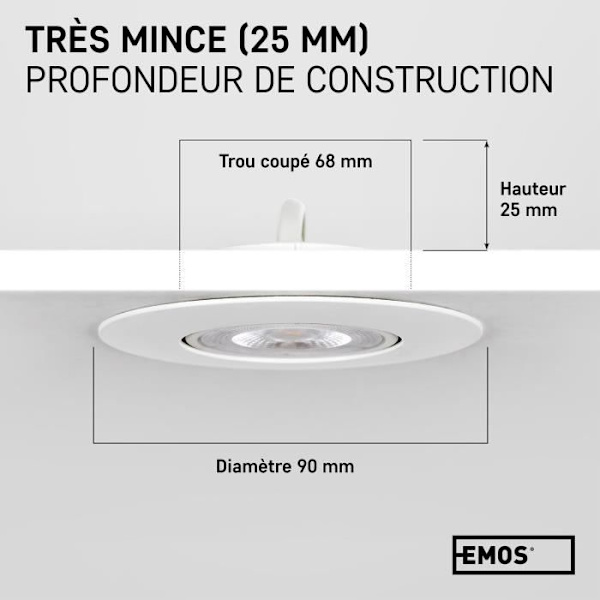 Emos Exklusiv LED-infälld spotlight - 50° justerbar taklampa för LED-lampor 3 runda LED-spotlights 5 W/450 Lumen [3000k] Vit