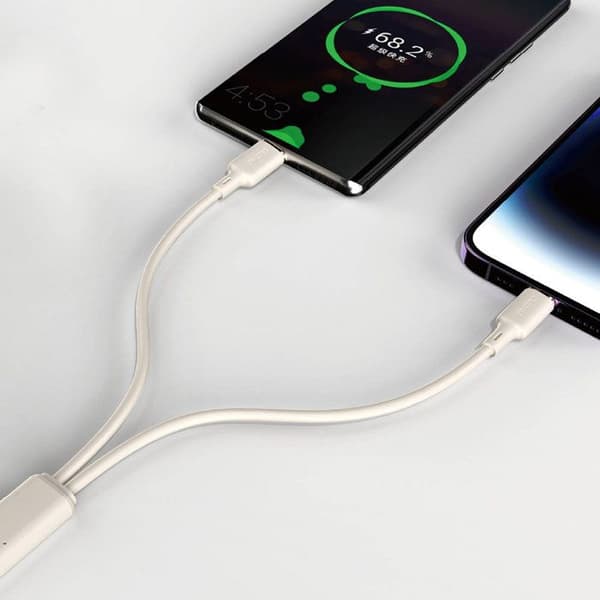 Förstärkt 2 i 1-kabel SR USB-C - USB-C / Lightning 100 W 1,2 m beige