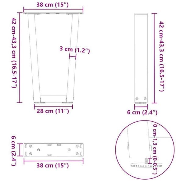 vidaXL V-formade soffbordsben, 2 delar, antracit, 38 x (42-43,3) cm, stål 4012626