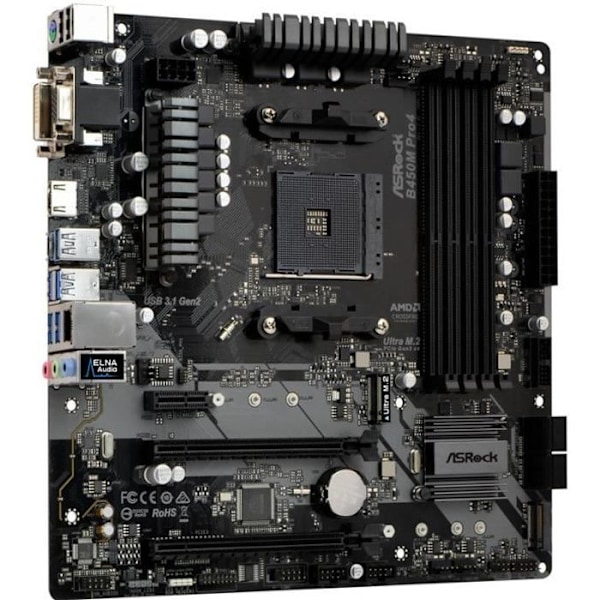 ASRock B450M Pro4 Moderkort, AMD B450 - Sockel AM4 0,000000