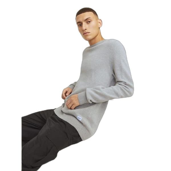 Jack & Jones Globe stickad tröja - ljusgrå melange ljusgrå melerad M