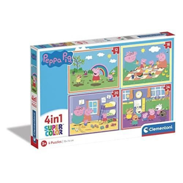 Pussel 4 i 1 - CLEMENTONI - Peppa Pig - 12, 16, 20 och 24 bitar - Flerfärgad - Från 3 år Flerfärgad