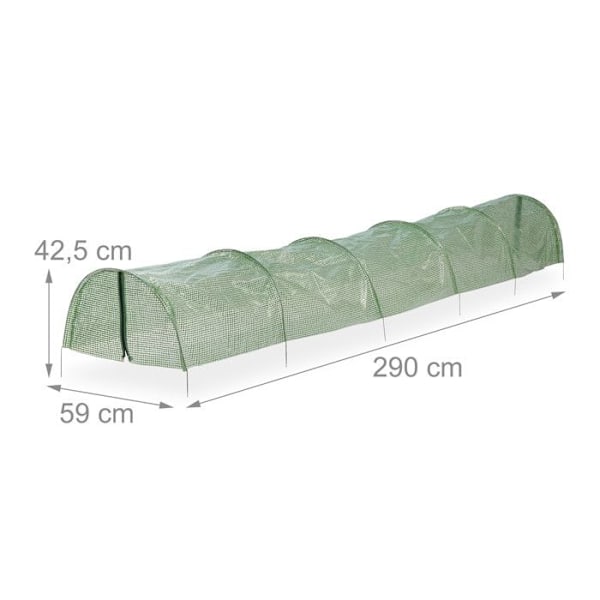 Relaxdays Fällbar växttunnel med dragkedja, 2,9 m lång, skydd mot skadedjur och fåglar, grön grön, transparent, silverfärgad