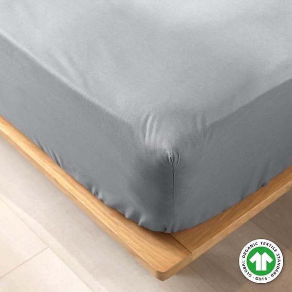 Drap Housse i Bomull "Biolina" 140x190cm Grå Grå